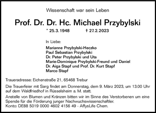Traueranzeige von Michael Przybylski von Rüsselsheimer Echo