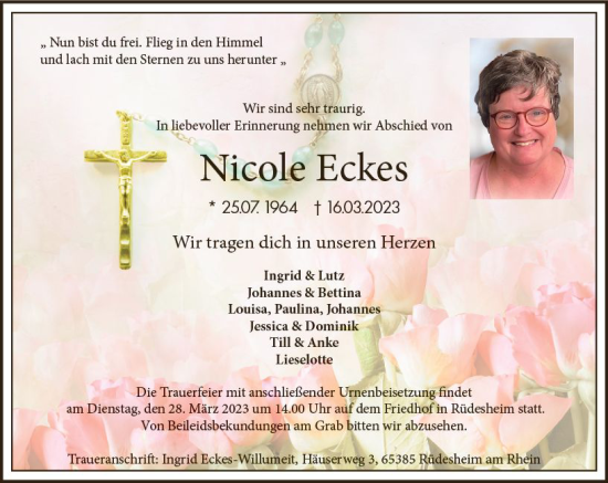 Traueranzeige von Nicole Eckes von Wiesbadener Kurier
