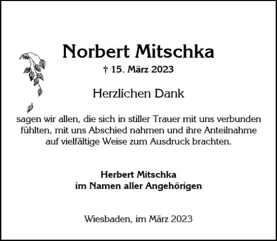 Traueranzeige von Norbert Mitschka von Wiesbadener Kurier