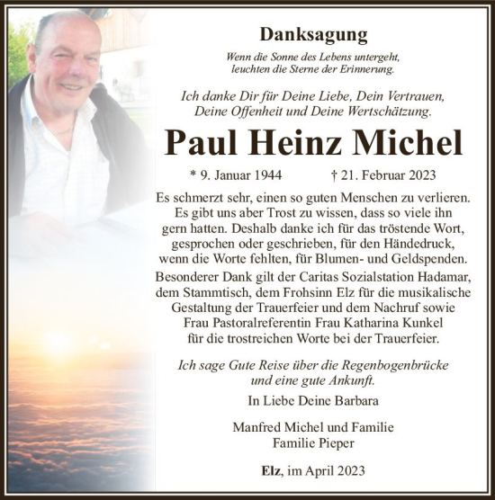 Traueranzeige von Paul Heinz Michel von Nassauische Neue Presse