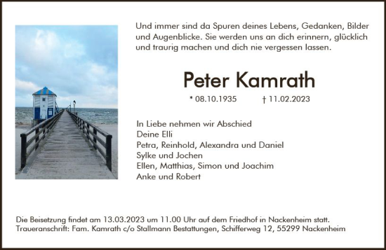 Traueranzeige von Peter Kamrath von Allgemeine Zeitung Mainz