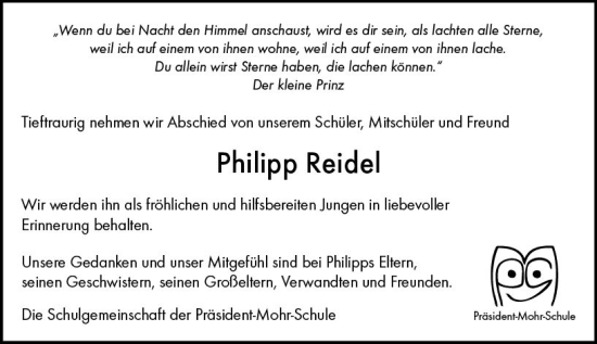 Traueranzeige von Philipp Reidel von Allgemeine Zeitung Bingen/Ingelheim
