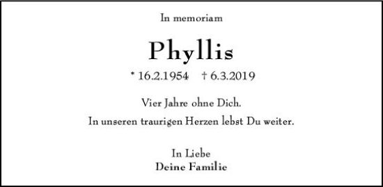 Traueranzeige von Phyllis Gröschel von Allgemeine Zeitung Mainz