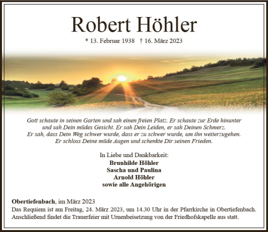Traueranzeige von Robert Höhler von Nassauische Neue Presse