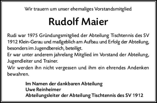 Traueranzeige von Rudolf Maier von Groß-Gerauer Echo
