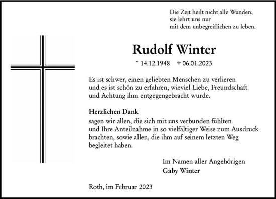 Traueranzeige von Rudolf Winter von Bingen/Ingelheim WOBL inkl. Neue Binger Ztg.