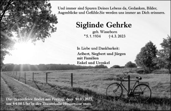 Traueranzeige von Siglinde Gehrke von Rüsselsheimer Echo
