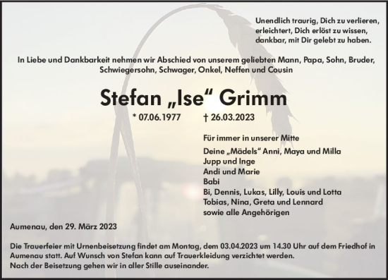 Traueranzeige von Stefan Grimm von Weilburger Tageblatt