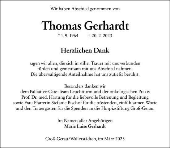 Traueranzeige von Thomas Gerhardt von Groß-Gerauer Echo