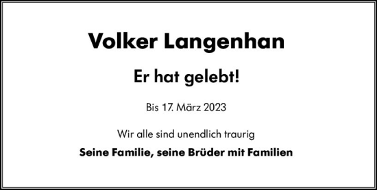 Traueranzeige von Volker Langenhan von VRM Trauer