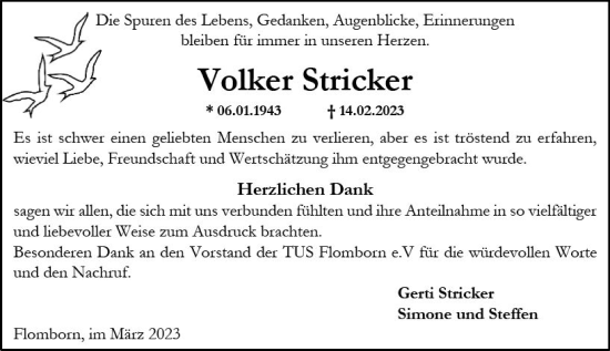 Traueranzeige von Volker Stricker von Allgemeine Zeitung Alzey