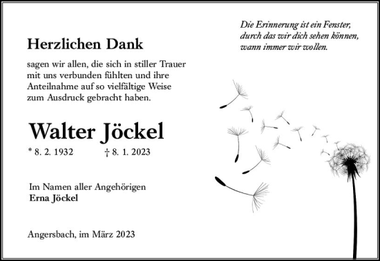 Traueranzeige von Walter Jöckel von VRM Trauer