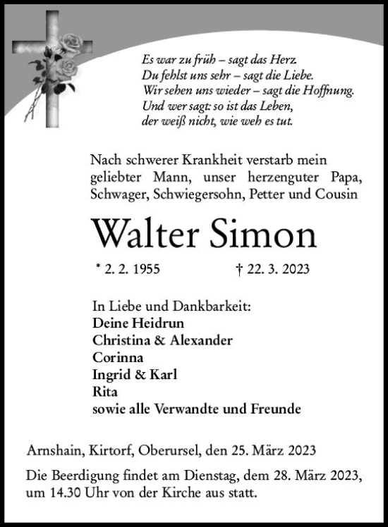 Traueranzeige von Walter Simon von VRM Trauer