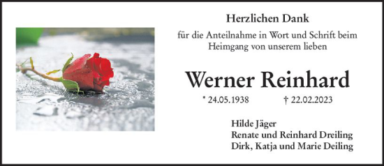 Traueranzeige von Werner Reinhard von Starkenburger Echo