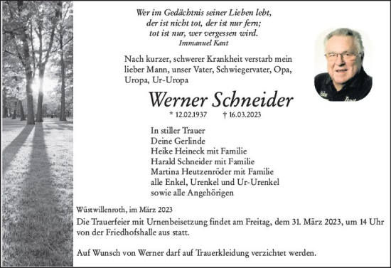 Traueranzeige von Werner Schneider von VRM Trauer
