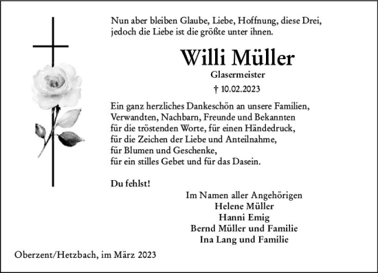 Traueranzeige von Willi Müller von Odenwälder Echo