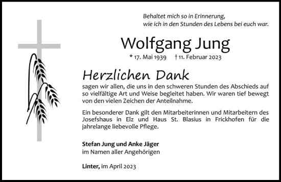 Traueranzeige von Wolfgang Jung von Nassauische Neue Presse