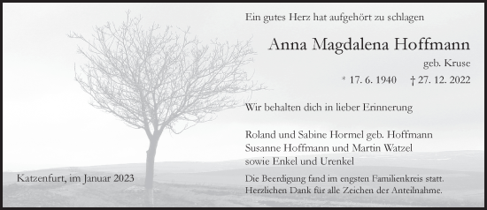 Traueranzeige von Anna Magdalena Hoffmann von Wetzlarer Neue Zeitung