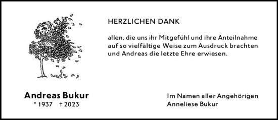 Traueranzeige von Andreas Bukur von Hochheimer Zeitung