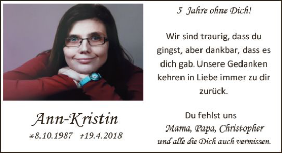 Traueranzeige von Ann-Kristin Schäfer von Dill Block