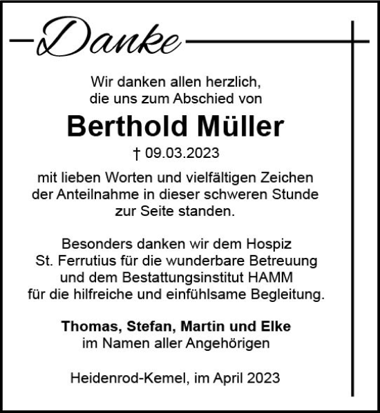 Traueranzeige von Berthold Müller von Wiesbadener Kurier