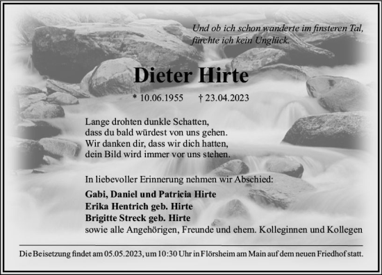 Traueranzeige von Dieter Hirte von Wiesbadener Kurier