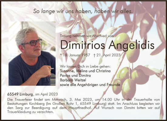 Traueranzeige von Dmitrios Angelidis von Nassauische Neue Presse