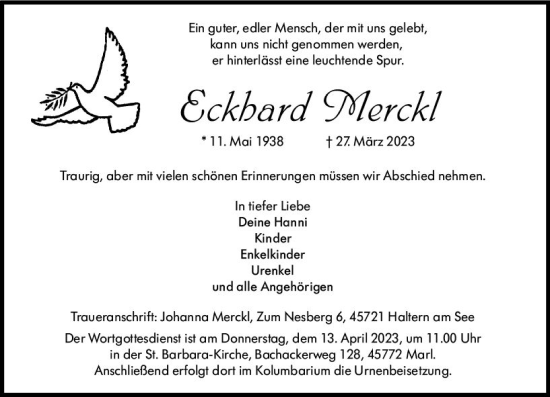 Traueranzeige von Eckhard Merckl von Allgemeine Zeitung Mainz