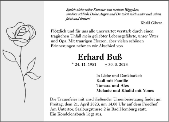 Traueranzeige von Erhard Buß von VRM Trauer