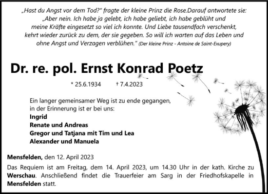 Traueranzeige von Ernst Konrad Poetz von Nassauische Neue Presse