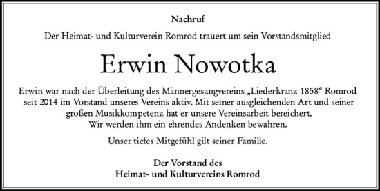 Traueranzeige von Erwin Nowotka von VRM Trauer