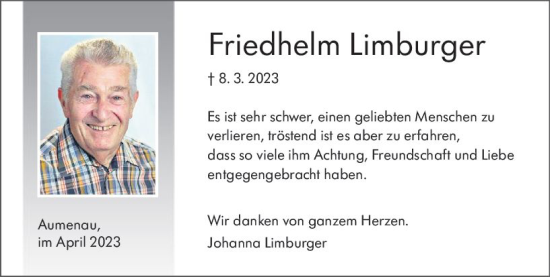 Traueranzeige von Friedhelm Limburger von Weilburger Tageblatt