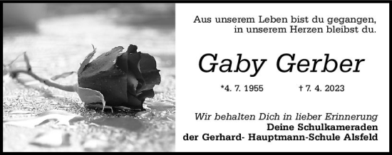Traueranzeige von Gaby Gerber von VRM Trauer