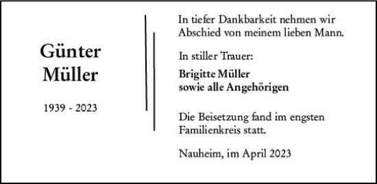 Traueranzeige von Günter Müller von Rüsselsheimer Echo