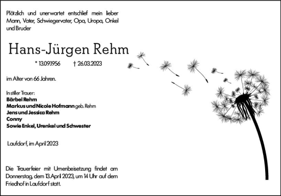 Traueranzeige von Hans-Jürgen Rehm von VRM Trauer