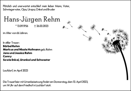 Traueranzeige von Hans-Jürgen Rehm von Wetzlarer Neue Zeitung