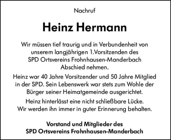 Traueranzeige von Heinz Hermann von Dill Block