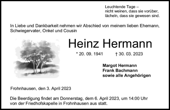 Traueranzeige von Heinz Hermann von Dill Block