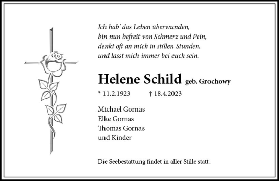 Traueranzeige von Helene Schild von Wiesbadener Kurier