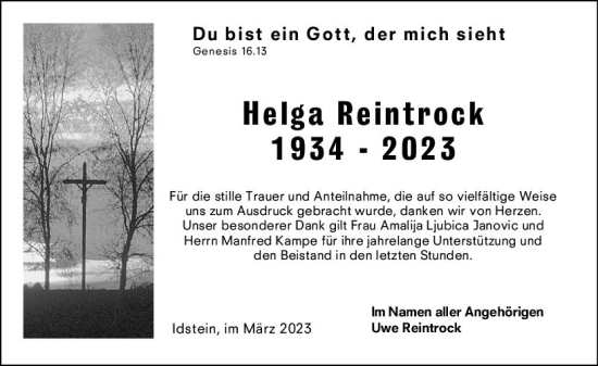 Traueranzeige von Helga Reintrock von Wiesbadener Kurier