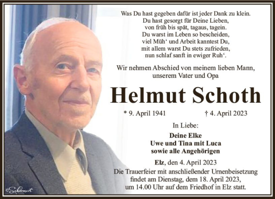 Traueranzeige von Helmut Schoth von Nassauische Neue Presse