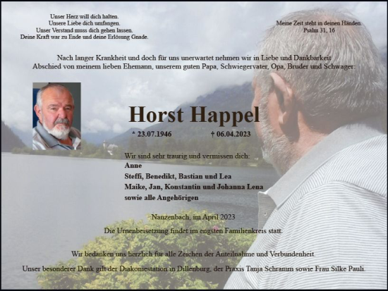Traueranzeige von Horst Happel von Dill Block