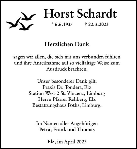 Traueranzeige von Horst Schardt von Nassauische Neue Presse