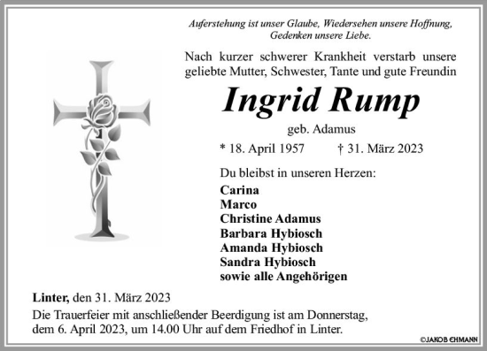 Traueranzeige von Ingrid Rump von Nassauische Neue Presse
