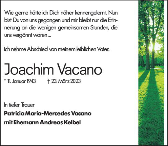Traueranzeige von Joachim Vacano von Allgemeine Zeitung Alzey