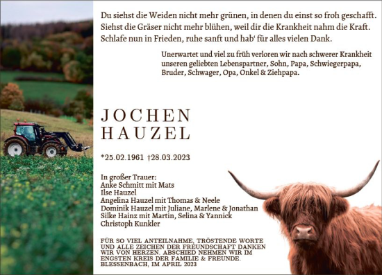 Traueranzeige von Jochen Hauzel von Weilburger Tageblatt