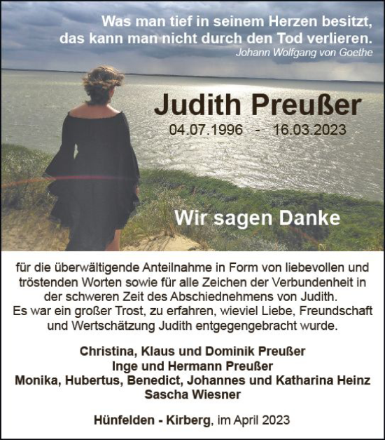 Traueranzeige von Judith Preußer von Nassauische Neue Presse