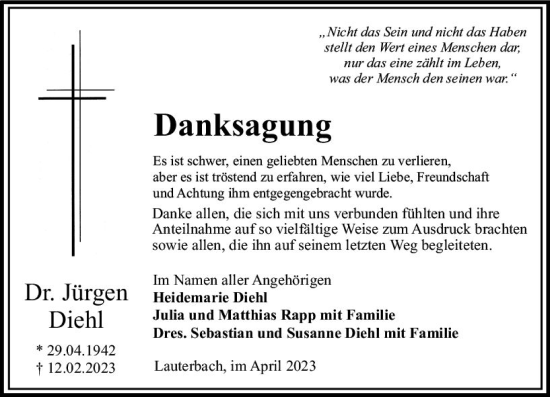 Traueranzeige von Jürgen Diehl von VRM Trauer