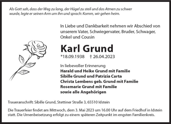 Traueranzeige von Karl Grund von Idsteiner Land/Untertaunus