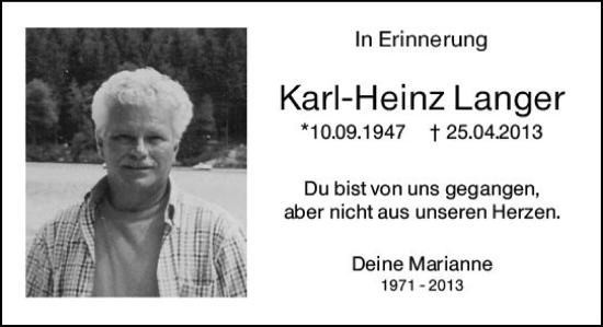 Traueranzeige von Karl-Heinz Langer von Allgemeine Zeitung Bingen/Ingelheim